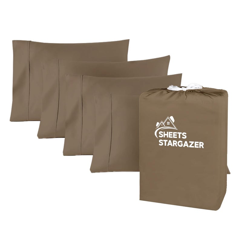 SHEETS STARGAZER 1000 Thread Count 100 Egyptian Cotton Pillow Cases Set of 4 Pillowcase LongStaple 100 Cotton Breathable Soft Sateen Weave Bed Pillow Cover 20 X 30 Inches Pillowcases Taupe Standard Size - Image 2