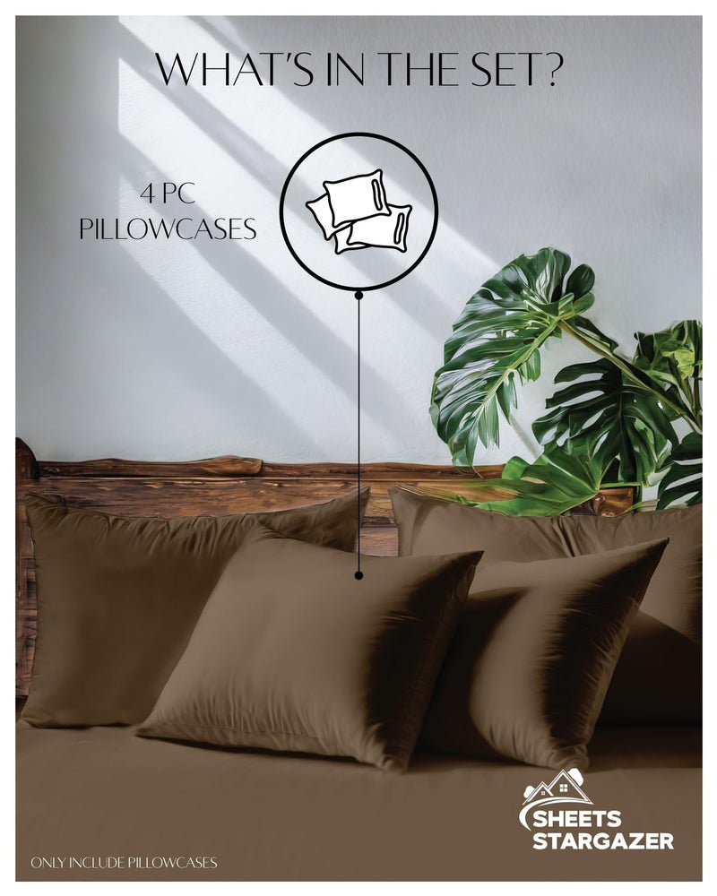 SHEETS STARGAZER 1000 Thread Count 100 Egyptian Cotton Pillow Cases Set of 4 Pillowcase LongStaple 100 Cotton Breathable Soft Sateen Weave Bed Pillow Cover 20 X 30 Inches Pillowcases Taupe Standard Size - Image 4
