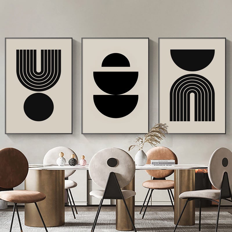 HOME TROVE  Black and Beige Abstract Wall Art Boho Minimalist Paintings Abstract Black Canvas Art Minimalist Black Beige Geometric Wall Art Neutral Artwork Abstract Geometric Poster Wall Decor 16x24inch No Frame - Image 1