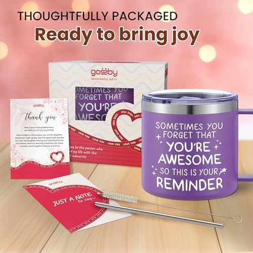 Gossby Thank You Gift for Women - 14oz Insulated Tumbler Mug with Lid, Straw - Sometimes You Forget You're Awesome - Appreciation, Inspirational Cheer Up Gift for Teacher, Boss, Coworker, Friend - Image 2