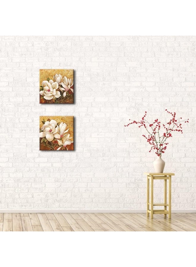 Pyradecor Magnolia Flowers Modern 2 Piece Stretched Floral Canvas Prints Oil Paintings Artwork Style Brown Pictures on Canvas Wall art for Living Room Bedroom Home Decorations - Image 3