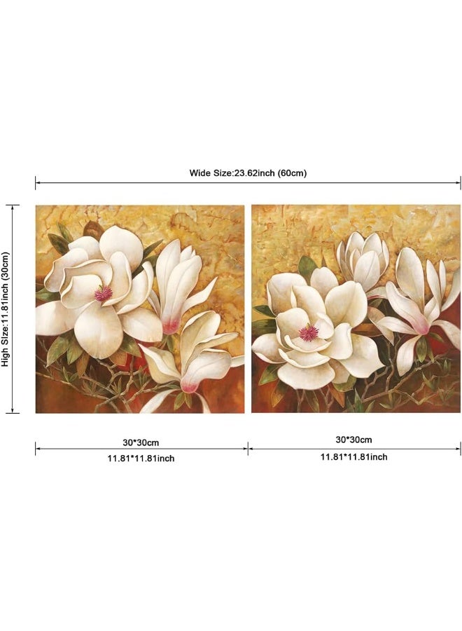 Pyradecor Magnolia Flowers Modern 2 Piece Stretched Floral Canvas Prints Oil Paintings Artwork Style Brown Pictures on Canvas Wall art for Living Room Bedroom Home Decorations - Image 5