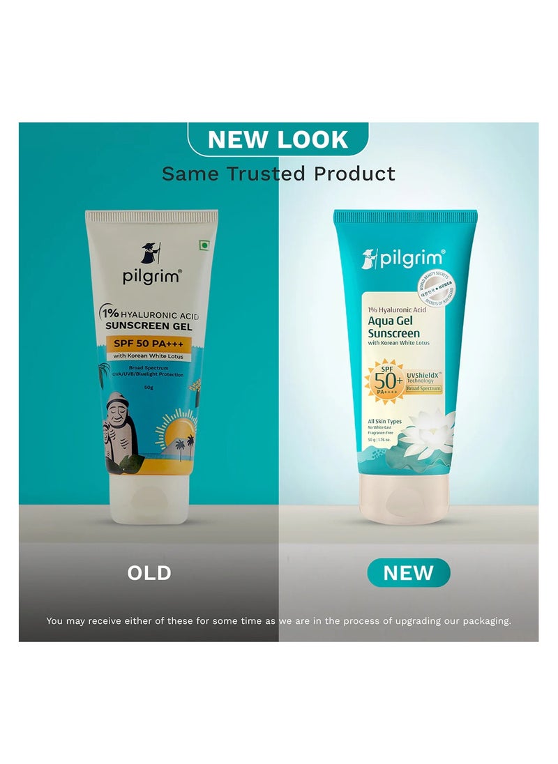 PILGRIM Pilgrim 1% Hyaluronic Acid Sunscreen Gel SPF50 with Korean White Lotus 50g  - Image 1