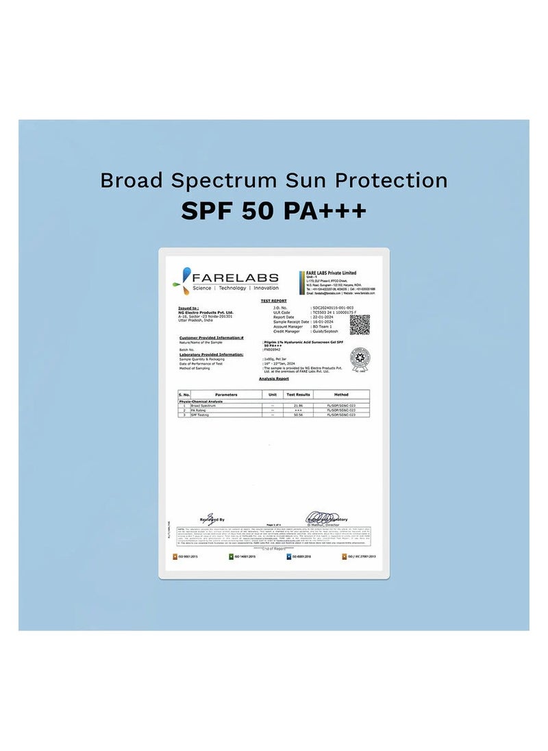PILGRIM Pilgrim 1% Hyaluronic Acid Sunscreen Gel SPF50 with Korean White Lotus 50g  - Image 3