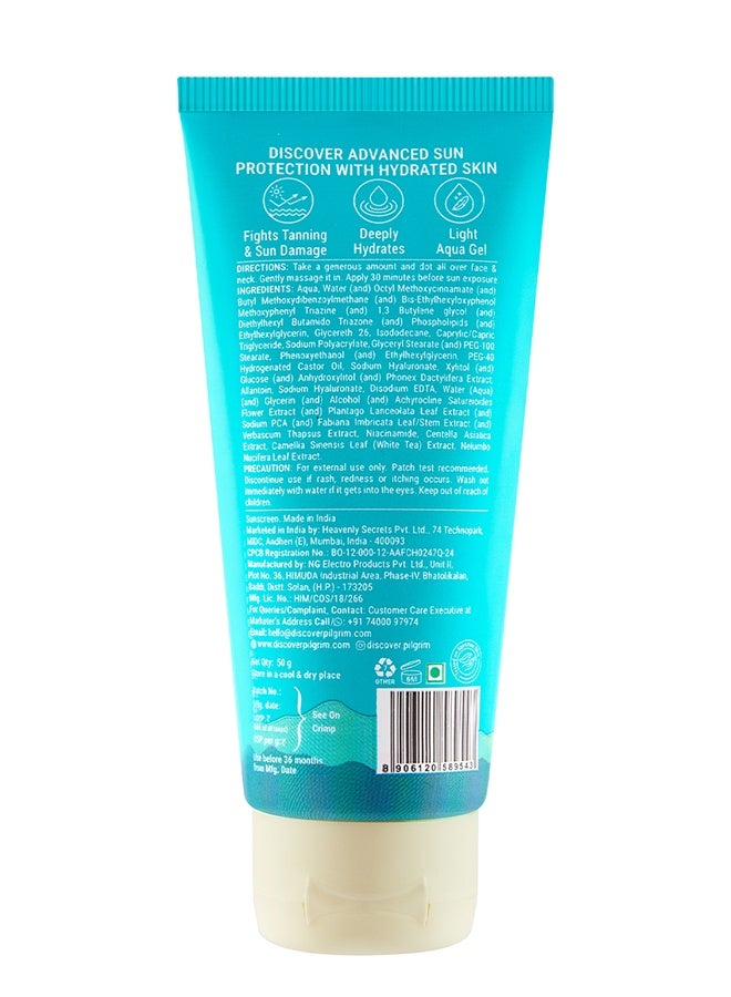 PILGRIM 1% Hyaluronic Acid Sunscreen Gel | Sunscreen SPF 50 +++ for men and women with Korean White Lotus | Broad spectrum, Non-greasy, No white cast & Prevents Tanning | All skin types | 50 gm - Image 4