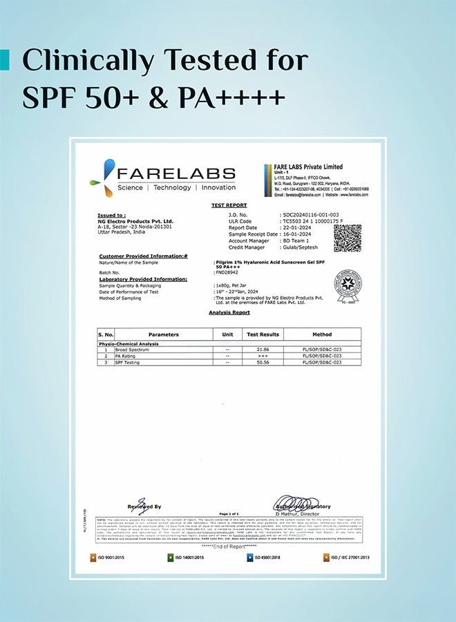 PILGRIM 1% Hyaluronic Acid Sunscreen Gel | Sunscreen SPF 50 +++ for men and women with Korean White Lotus | Broad spectrum, Non-greasy, No white cast & Prevents Tanning | All skin types | 50 gm - Image 3