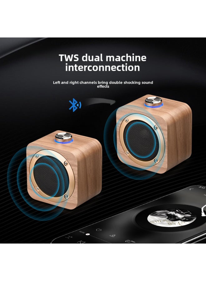 Neutral Wooden Wireless Stereo Tws Interconnected Bluetooth Speaker Mini High Quality Portable Desktop Subwoofer Small Sound - Image 2