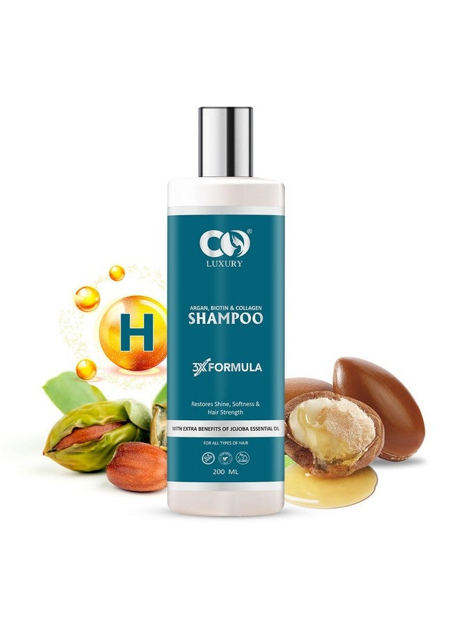 CO LUXURY Argan, Biotin & Collagen Shampoo With Jojoba Oil | 3x Restorative Formula Reduce Frizz, Protect Hair Damage and Nourishes Dry Hair (200ml) - Image 1