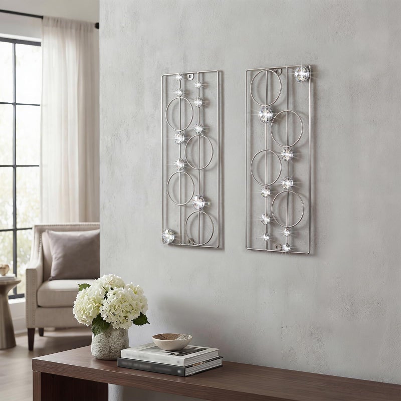 ZEXUIRU 2 Pack Bling Abstract Metal Wall Art Minimalist Line Jeweled Crystal Wall Decor Modern Geometric Rhinestone Hanging Wall Sculpture for Living Room Bedroom Bathroom Office - Image 1