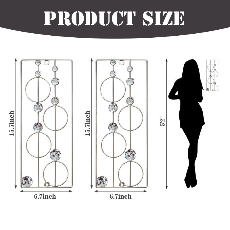 ZEXUIRU 2 Pack Bling Abstract Metal Wall Art Minimalist Line Jeweled Crystal Wall Decor Modern Geometric Rhinestone Hanging Wall Sculpture for Living Room Bedroom Bathroom Office - Image 2