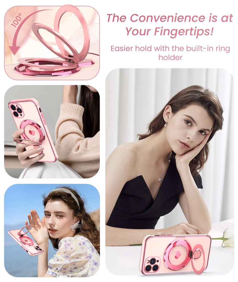 Liufcx for iPhone 11 Pro Max Love Heart Kickstand Case with Screen Protector: Luxury Plated Gold Edge Slim Soft TPU Full Camera Shockproof Protection Case Cover for iPhone 11 Pro Max 6.5" (Pink) - Image 4