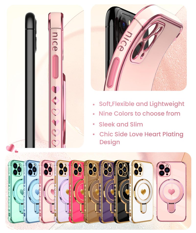 Liufcx for iPhone 11 Pro Max Love Heart Kickstand Case with Screen Protector: Luxury Plated Gold Edge Slim Soft TPU Full Camera Shockproof Protection Case Cover for iPhone 11 Pro Max 6.5" (Pink) - Image 5