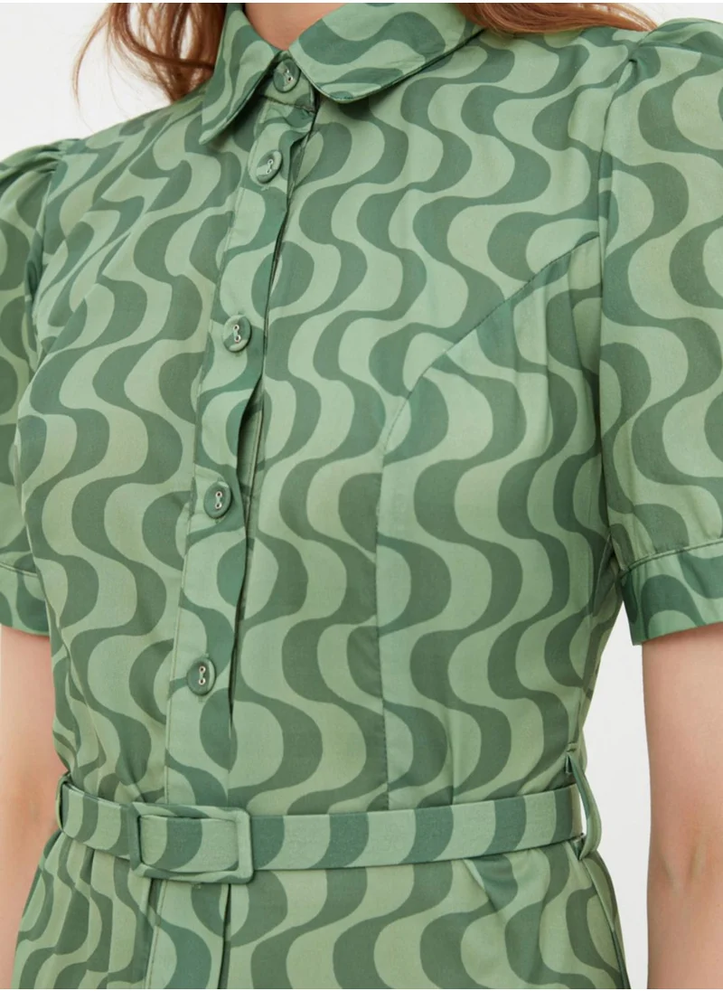 trendyol Printed Puff Sleeve Button Detail Dress