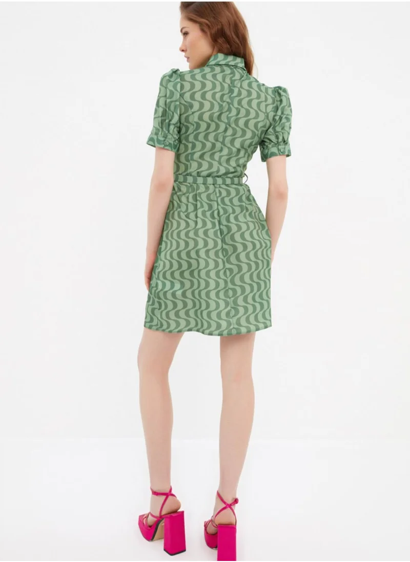 trendyol Printed Puff Sleeve Button Detail Dress
