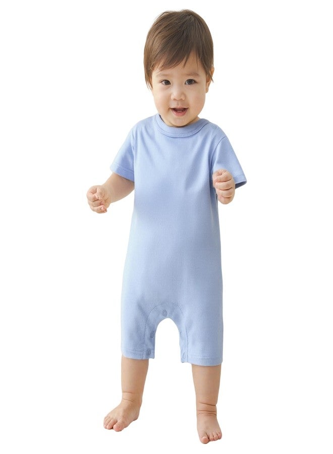 DOCOLL Baby Boy Girl Solid Romper Short Sleeve 100% Cotton One-Piece Jumpsuit Newborn Outfit Clothes Blue 0-3 Months - Image 1