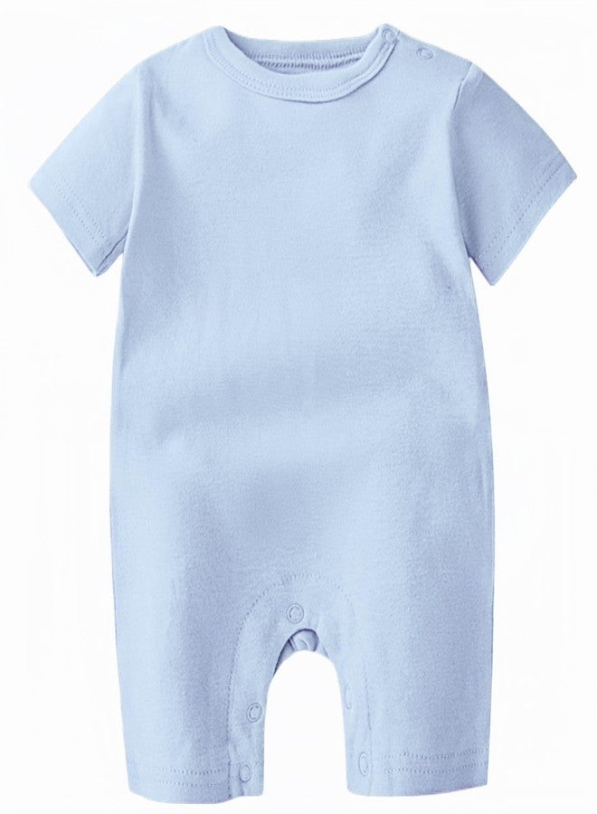 DOCOLL Baby Boy Girl Solid Romper Short Sleeve 100% Cotton One-Piece Jumpsuit Newborn Outfit Clothes Blue 0-3 Months - Image 2