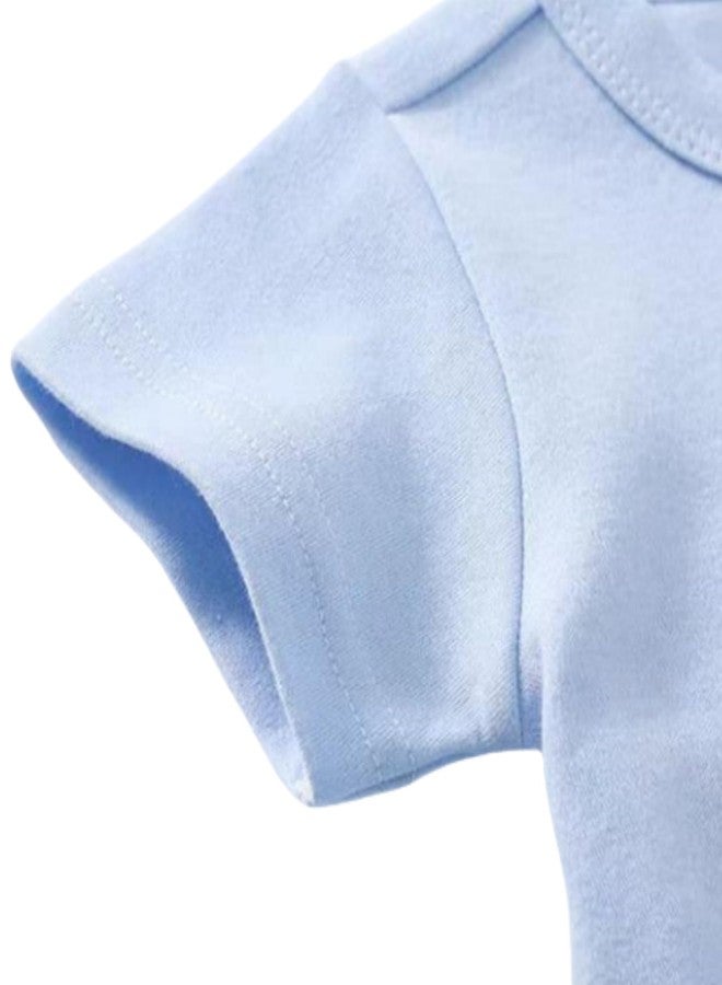 DOCOLL Baby Boy Girl Solid Romper Short Sleeve 100% Cotton One-Piece Jumpsuit Newborn Outfit Clothes Blue 0-3 Months - Image 4