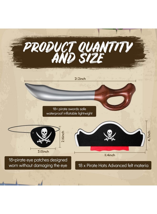 سندير مجموعة أغطية رأس لحفلات القراصنة من سيندر تتضمن 18 قبعة قراصنة، و18 رقعة عين قراصنة، و18 سيفًا قابلًا للنفخ للتنكر، والزي التنكري، والهالوين، ودعائم المسرح - Image 2