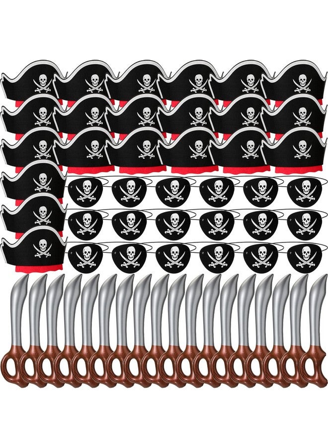 سندير مجموعة أغطية رأس لحفلات القراصنة من سيندر تتضمن 18 قبعة قراصنة، و18 رقعة عين قراصنة، و18 سيفًا قابلًا للنفخ للتنكر، والزي التنكري، والهالوين، ودعائم المسرح - Image 1