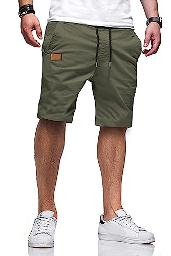 JMIERR Mens Casual Shorts - Cotton Drawstring Summer Beach Stretch Waist Twill Chino Work Dress Golf Travel Essentials Shorts with Pockets for Men, M, S1 Grey Green - Image 1
