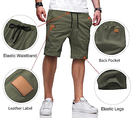 JMIERR Mens Casual Shorts - Cotton Drawstring Summer Beach Stretch Waist Twill Chino Work Dress Golf Travel Essentials Shorts with Pockets for Men, M, S1 Grey Green - Image 3