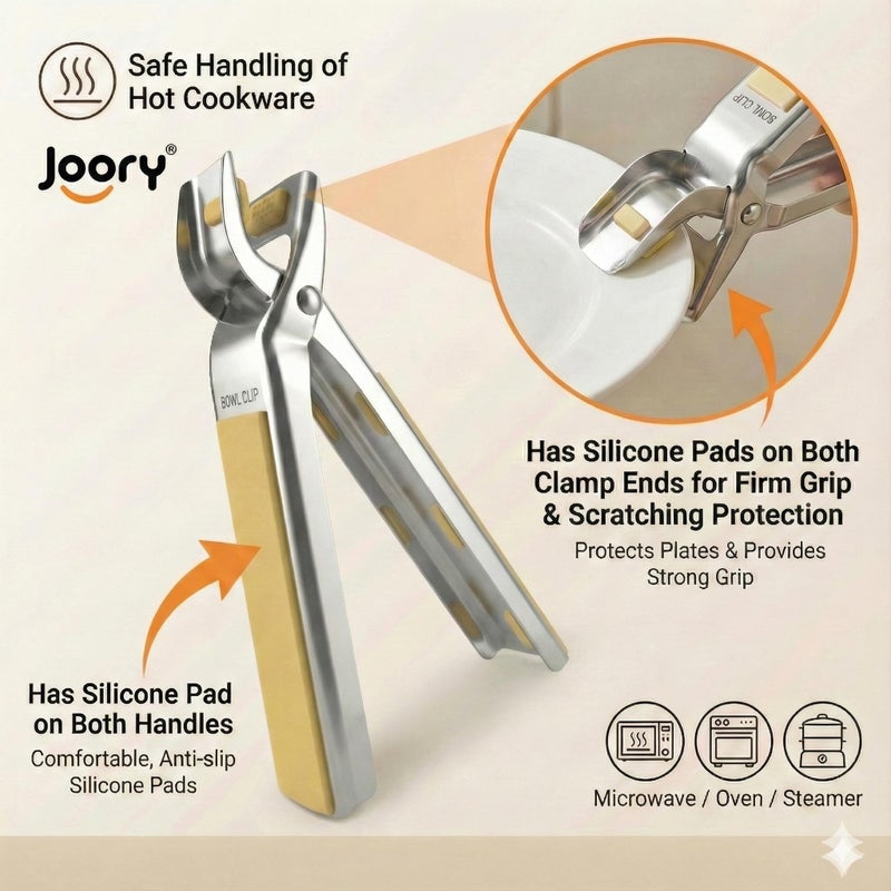 JOORY Heavy Duty Stainless Steel Hot Plate Gripper Tongs with Non-Slip Silicone Pads | Multi-Angle Anti-Scald Pan Grabber | Microwaves & Air Fryer Accessories | Rust, Heat Resistant Pot Clamp for Hot Dishes - Image 2