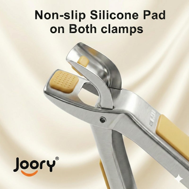 JOORY Heavy Duty Stainless Steel Hot Plate Gripper Tongs with Non-Slip Silicone Pads | Multi-Angle Anti-Scald Pan Grabber | Microwaves & Air Fryer Accessories | Rust, Heat Resistant Pot Clamp for Hot Dishes - Image 3