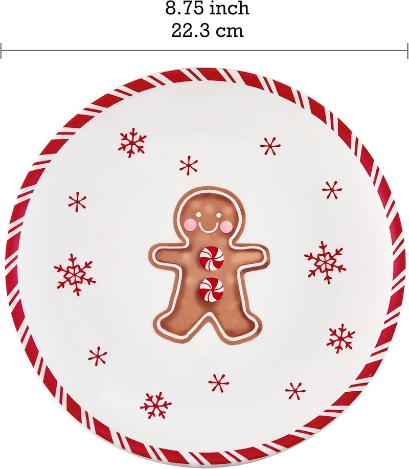 Bico أطباق سلطة عيد الميلاد التقليدية من بيكو على شكل رجل خبز الزنجبيل سيراميك 875 بوصة مجموعة من 4 لأطباق السلطة والمقبلات والتاباس آمنة للاستخدام في الميكروويف وغسالة الصحون ومقاومة للخدش - Image 2