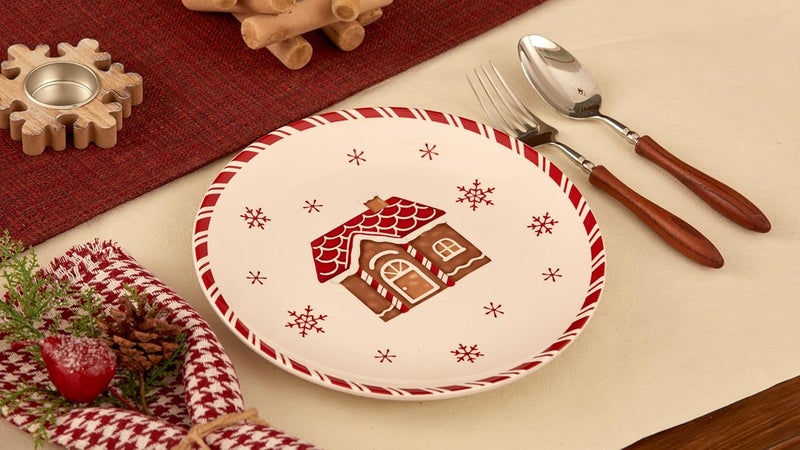 Bico أطباق سلطة عيد الميلاد التقليدية من بيكو على شكل رجل خبز الزنجبيل سيراميك 875 بوصة مجموعة من 4 لأطباق السلطة والمقبلات والتاباس آمنة للاستخدام في الميكروويف وغسالة الصحون ومقاومة للخدش - Image 5