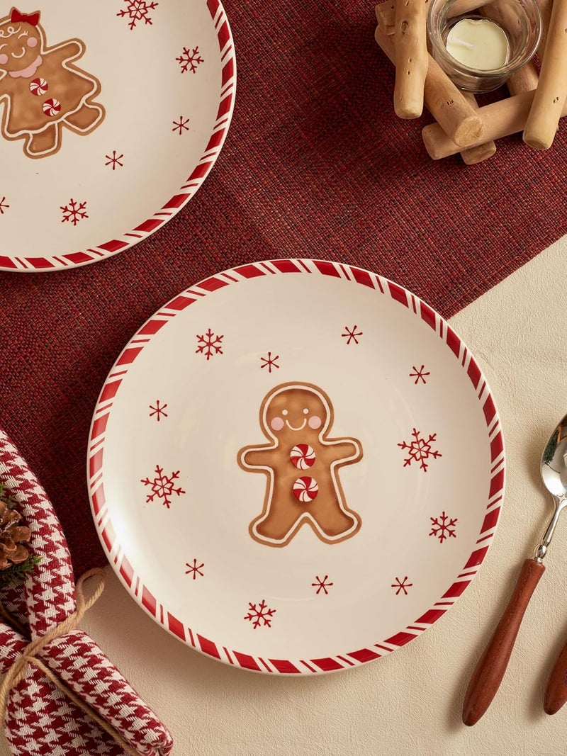 Bico أطباق سلطة عيد الميلاد التقليدية من بيكو على شكل رجل خبز الزنجبيل سيراميك 875 بوصة مجموعة من 4 لأطباق السلطة والمقبلات والتاباس آمنة للاستخدام في الميكروويف وغسالة الصحون ومقاومة للخدش - Image 4