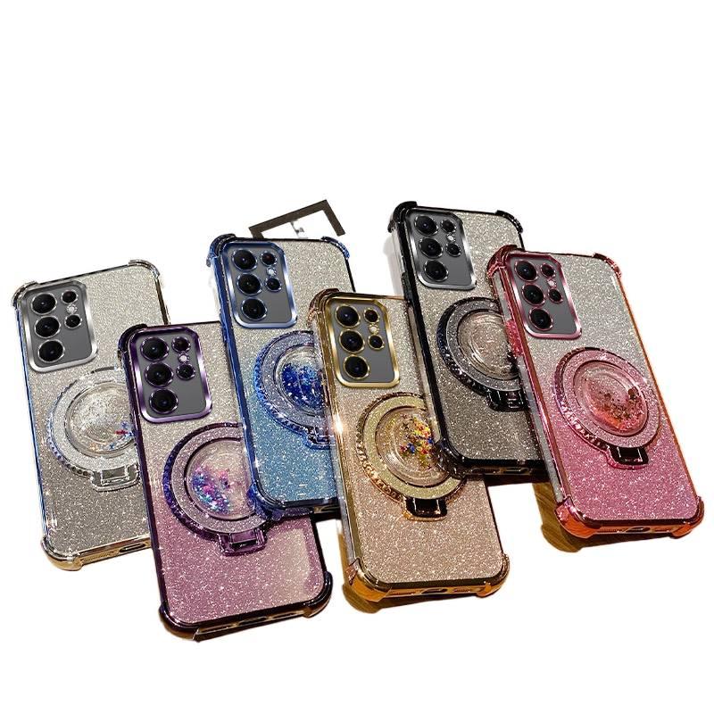 Protective Case for Samsung Galaxy S21 Ultra with Drop Protection and Kickstand plus Shockproof plus Glitter Flowing Sand plus Four-Corner Airbag Drop Protection in Black - Image 2