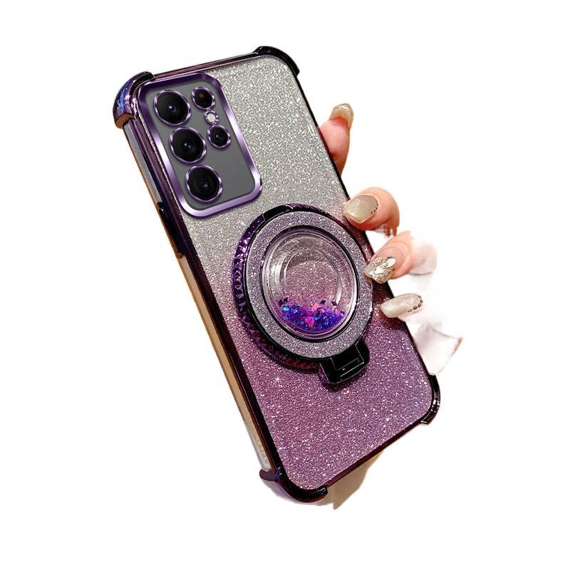 Protective Case for Samsung Galaxy S21 Ultra with Drop Protection and Kickstand plus Shockproof plus Glitter Flowing Sand plus Four-Corner Airbag Drop Protection in Black - Image 5