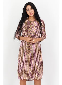 VERO MODA Women Allover Printed Midi Dress, Brown Combo  - Image 1