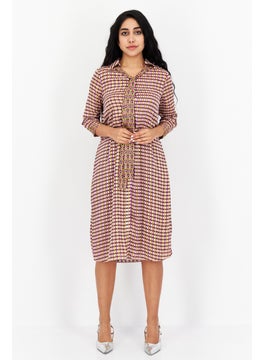 VERO MODA Women Allover Printed Midi Dress, Brown Combo  - Image 3