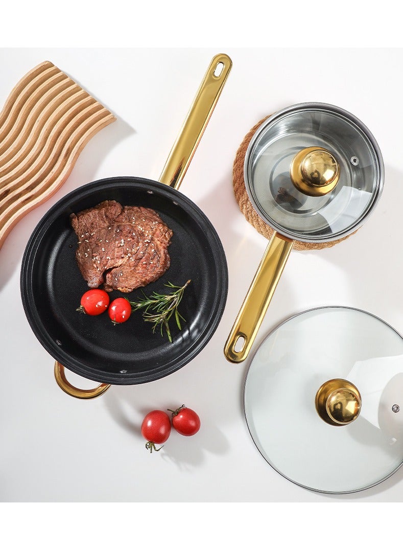 Sharpdo 12-Piece Pot Set 410 Stainless Steel Pot Set Soup Pot Frying Pan Milk Pot Cooking Pot Double-Ear Milk Pot 16/Soup Pot 18/20/22/24/Frying Pan 24CM(Blue) - Image 4