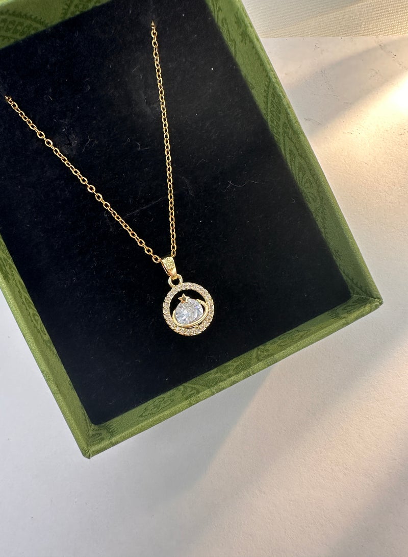 Sparking Round Pendant Necklace , Gold Plated Fashion Jewelry Dress Accessories - Image 3