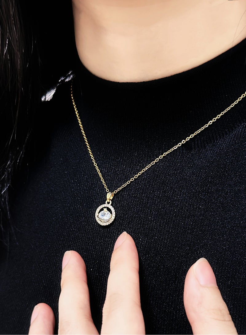 Sparking Round Pendant Necklace , Gold Plated Fashion Jewelry Dress Accessories - Image 5
