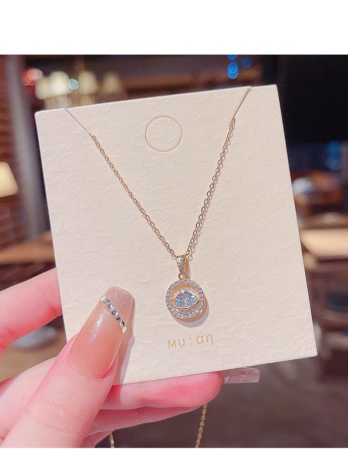 Sparking Round Pendant Necklace , Gold Plated Fashion Jewelry Dress Accessories - Image 1