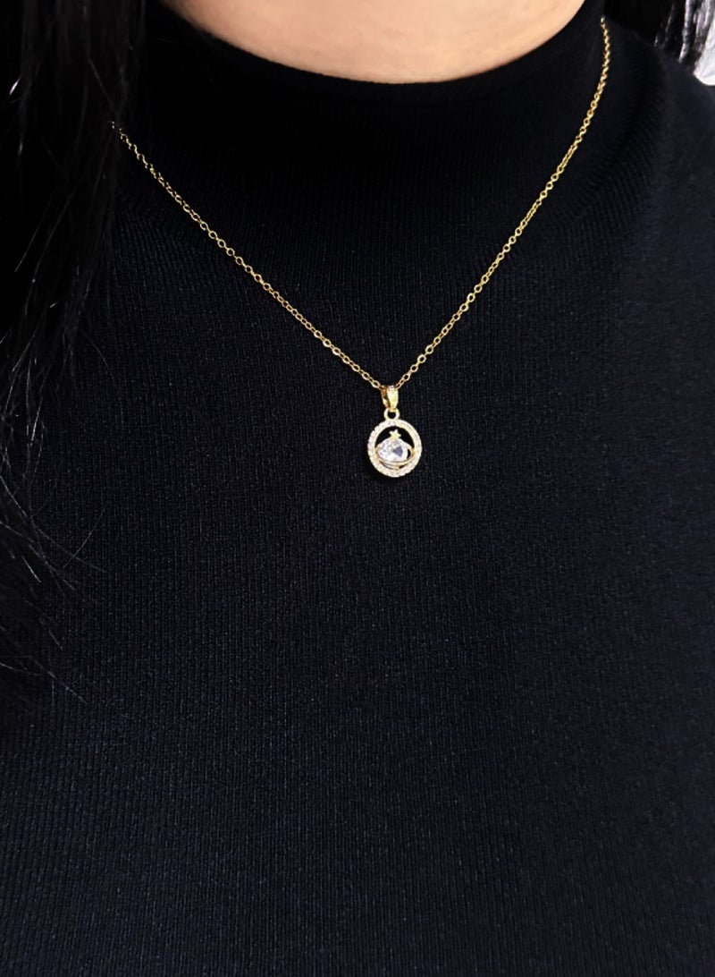 Sparking Round Pendant Necklace , Gold Plated Fashion Jewelry Dress Accessories - Image 2