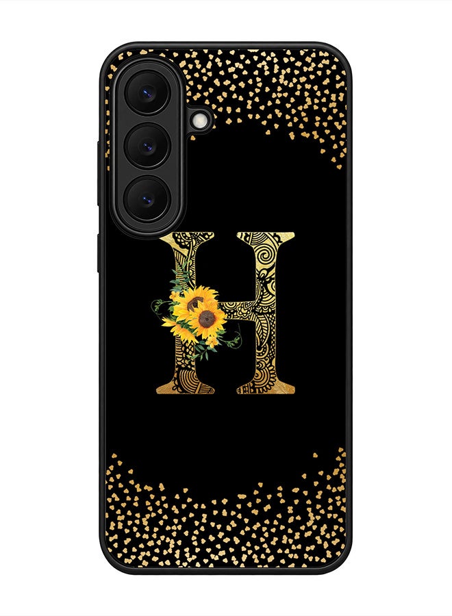 Stylizedd Rugged Case for Samsung Galaxy S26 FE- Slim Fit Hybrid Rubber Cover Sunflower Monogram - H (Black)