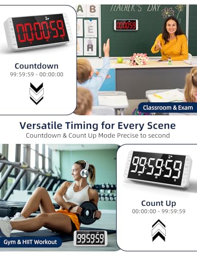 MeesMeek 7.8" Digital Kitchen Timer with Large LED Display, Magnetic Rechargeable Countdown Timer, 5 Alarms & 4 Volume Levels, 99H Count Up/Down Timer for Cooking, Classroom & Study - Image 3