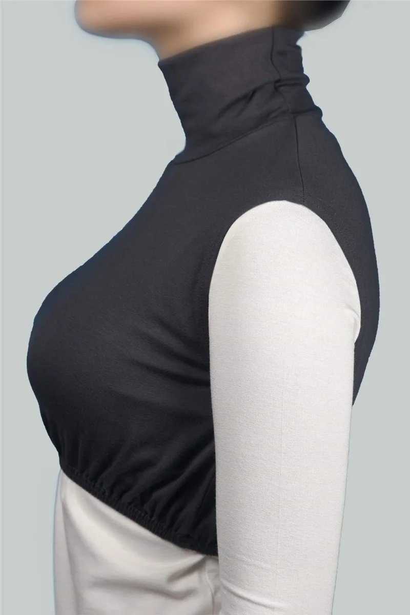 التوبة Zero Sleeve Turtleneck Full Neck Lycra Combed Cotton Women's Half Body - Smoke