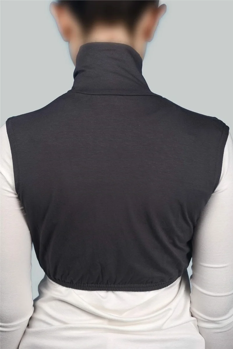 التوبة Zero Sleeve Turtleneck Full Neck Lycra Combed Cotton Women's Half Body - Smoke