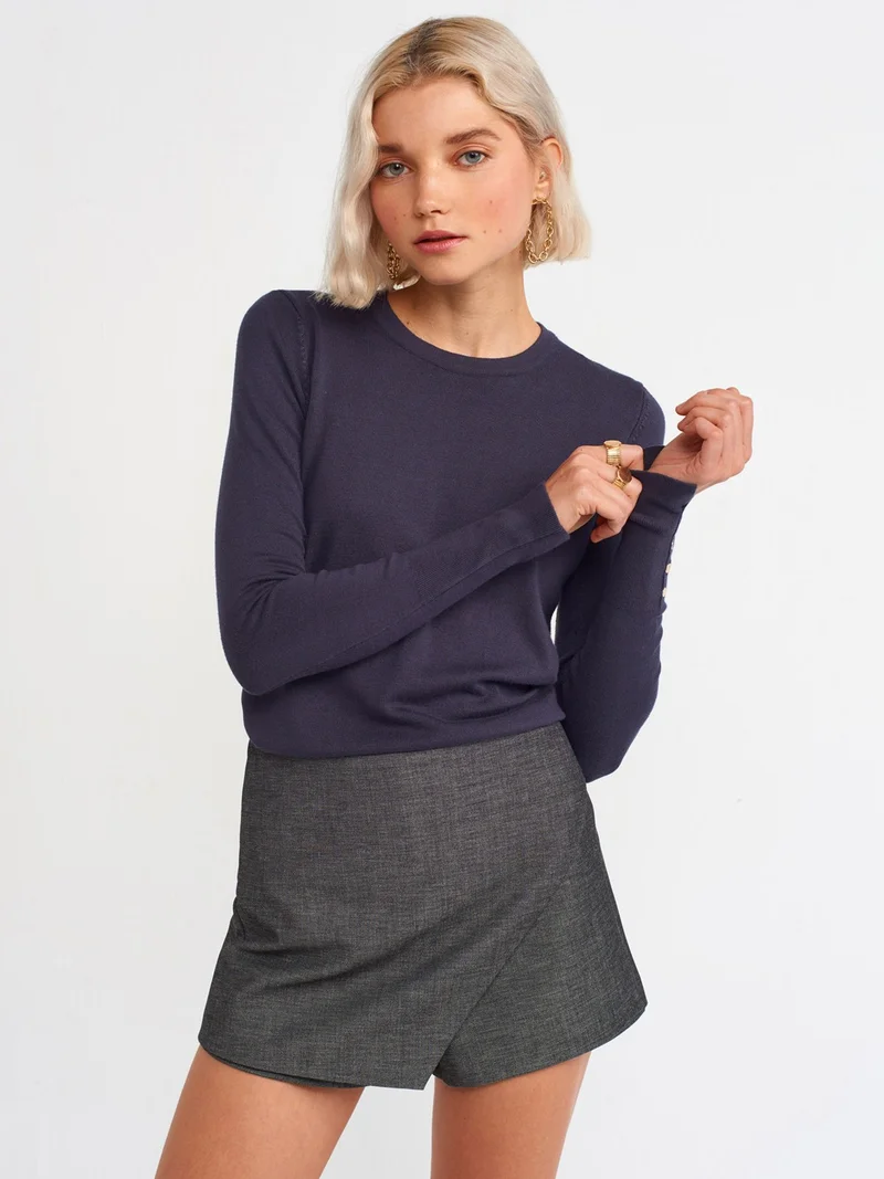 ديلفين 1267 Crew Neck Mid-Sleeve Drop Sweater-Smoke