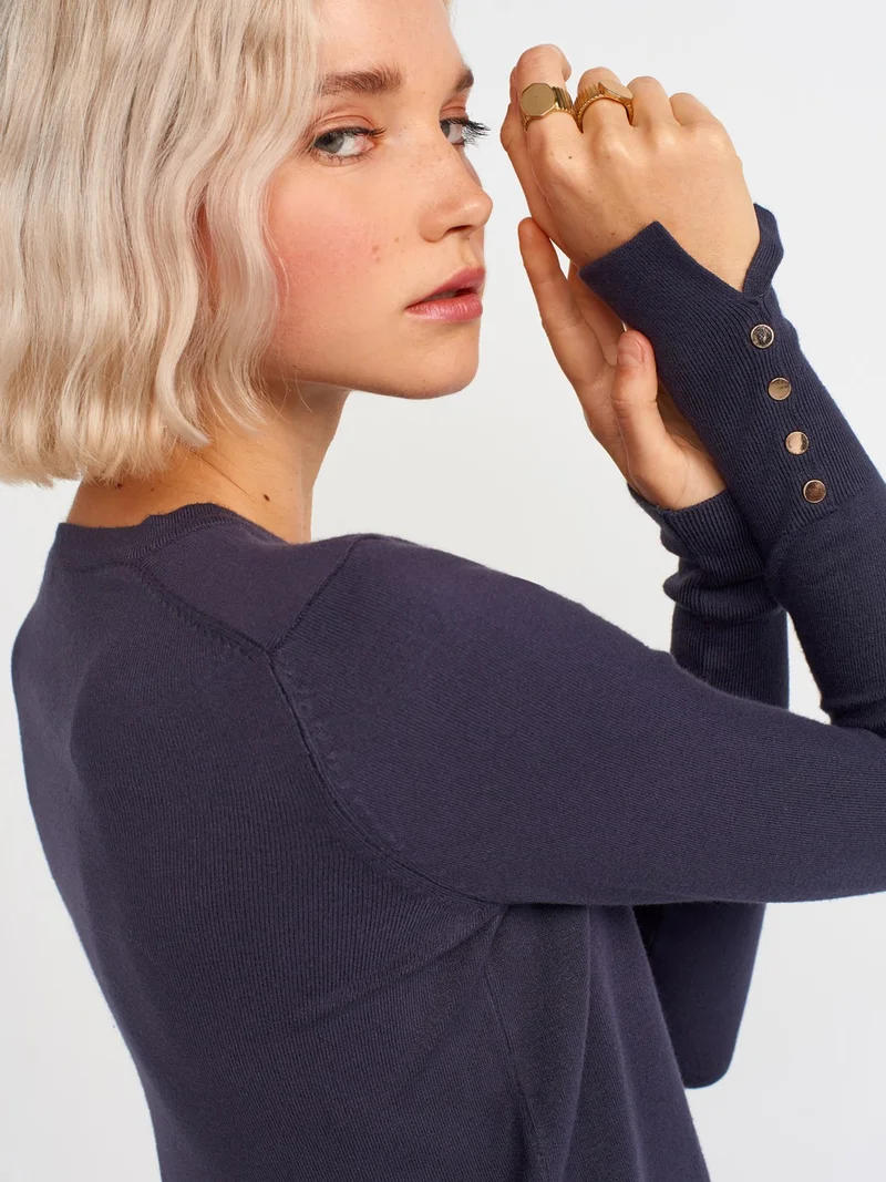 ديلفين 1267 Crew Neck Mid-Sleeve Drop Sweater-Smoke