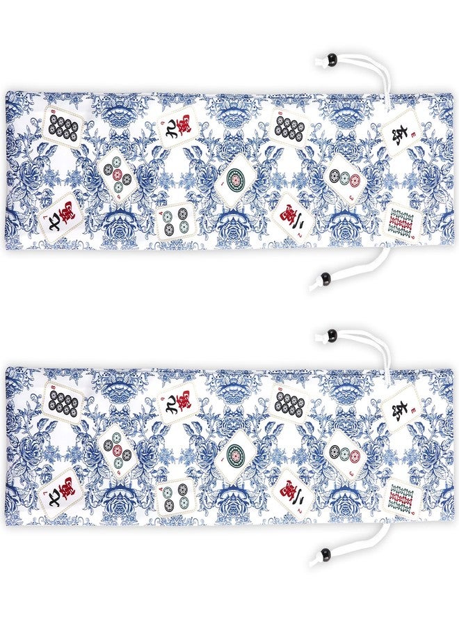 Bornerwhite 2 Pcs Blue Drawstring Mahjong Bags Protective Sleeve Printed Tile Bag 26 Inches Mahjong Racks for Tiles and Pushers for Mahjong Accessories and Gifts(Empty Bag Only) - Image 1