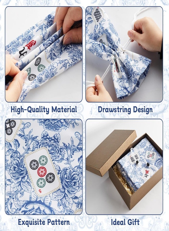 Bornerwhite 2 Pcs Blue Drawstring Mahjong Bags Protective Sleeve Printed Tile Bag 26 Inches Mahjong Racks for Tiles and Pushers for Mahjong Accessories and Gifts(Empty Bag Only) - Image 3