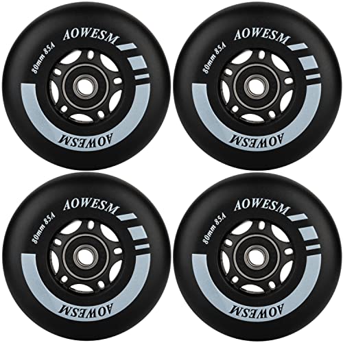 AOWESM Inline Skate Wheels 80mm 76mm 72mm 85a Outdoor Indoor Black Blue Red Roller Hockey Blades Replacement Wheels w/Bearings ABEC-9 and Floating Spacers (4-Pack) (Black, 76mm) - Image 1