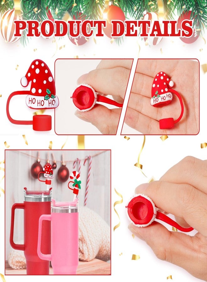 Whaline 6 Pcs Christmas Straw Covers Caps Xmas Red Candy Cane Santa Hat Portable Drinking Straw Tips Reusable Straws Protector Topper for 0.4 Inch Straws Cup Accessories Party Decor - Image 3