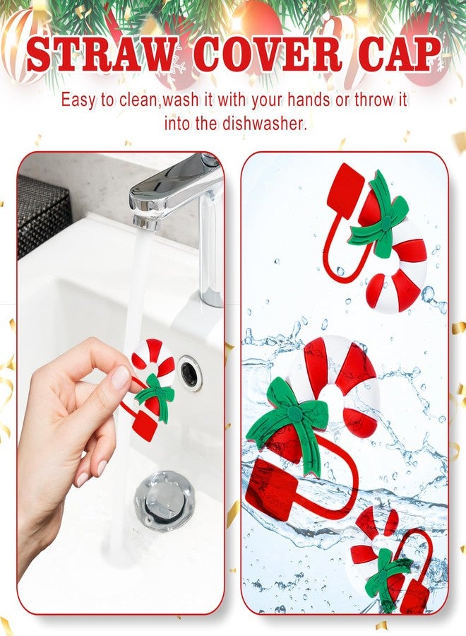 Whaline 6 Pcs Christmas Straw Covers Caps Xmas Red Candy Cane Santa Hat Portable Drinking Straw Tips Reusable Straws Protector Topper for 0.4 Inch Straws Cup Accessories Party Decor - Image 4